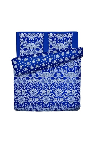 Juego de nórdico de satén de algodón 80 hilos/cm² Passementerie - Azul marino y blanco