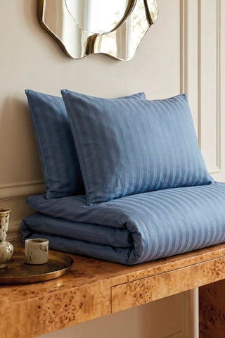 Sábana encimera de satén de algodón 80 hilos/cm² Dobby Stripe Woven - Azul marino