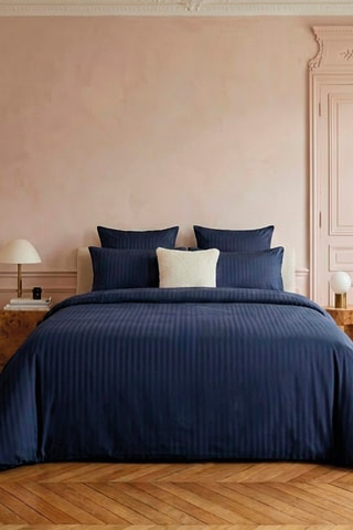 Sábana encimera de satén de algodón 80 hilos/cm² Dobby Stripe Woven - Azul oscuro