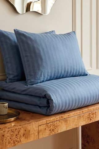 Juego de sábanas de satén de algodón 80 hilos/cm² Dobby stripe woven - Azul cobalto