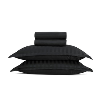 Parure de draps en satin de coton 80 fils/cm² Dobby stripe woven - Noir