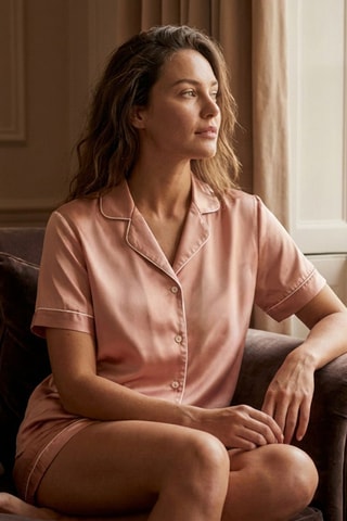 Pijama de seda S - Rosa salmón