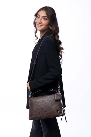 Sac à main en cuir Moresco - Argenté, blanc, marron et noir