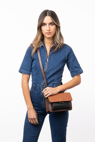 Sac bandoulière en cuir Olaf - Camel, marron et noir