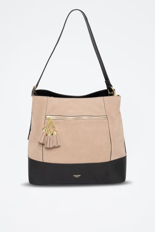 Sac porté épaule en croûte de cuir Cosmo - Beige et noir