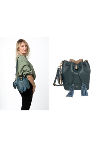 Sac seau en croûte de cuir Rio - Bleu canard