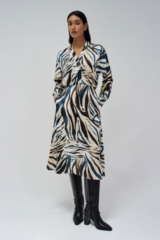 Robe chemise regular - Noir, beige et bleu