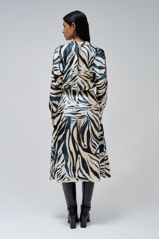 Robe chemise regular - Noir, beige et bleu