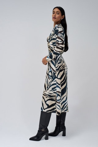 Robe chemise regular - Noir, beige et bleu