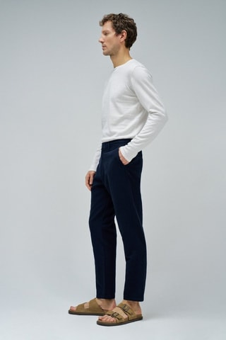Pantalon regular en lin - Bleu