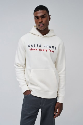 Sweat regular à capuche - Blanc - Blanc, rouge et bleu