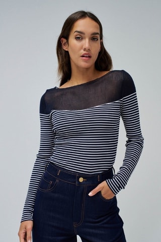 Pull slim - Blanc, noir et bleu