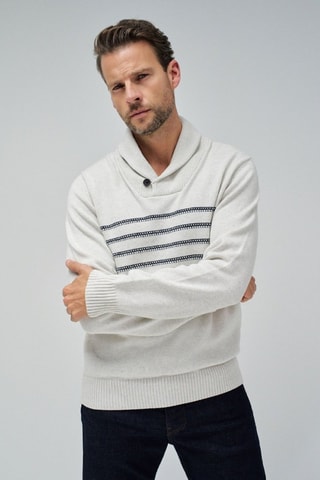 Pull regular - Ecru - Blanc et bleu