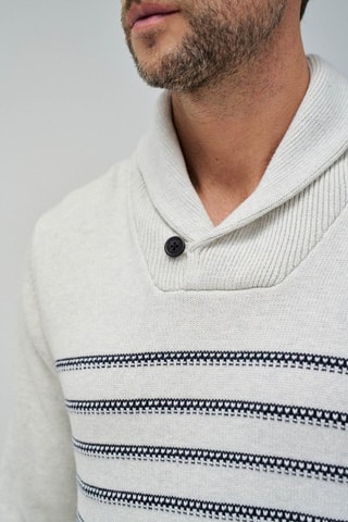 Pull regular - Ecru - Blanc et bleu
