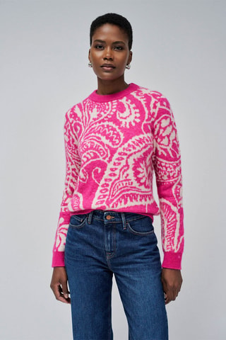 Pull regular en laine - Rose - Blanc et rose