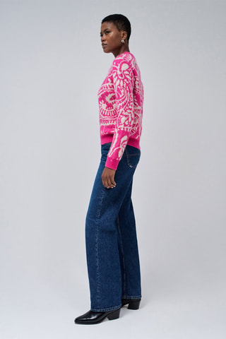 Pull regular en laine - Rose - Blanc et rose