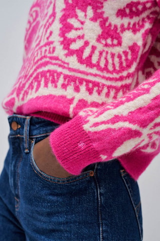 Pull regular en laine - Rose - Blanc et rose