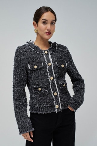Veste regular en tweed - Gris - Noir, blanc et gris