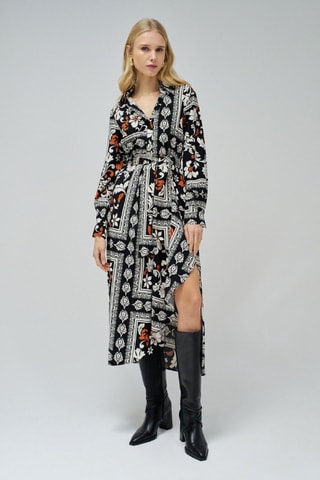 Robe chemise - Orange, blanc et noir