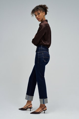 Jean straight taille haute - Bleu