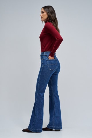 Jean flare taille haute - Bleu