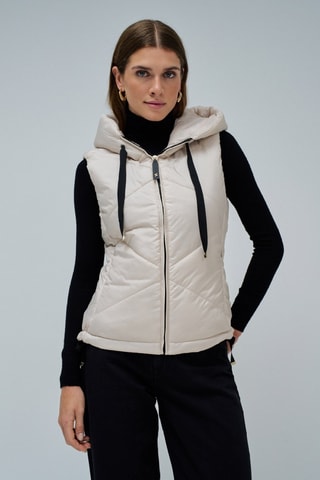Doudoune sans manches à capuche - Beige