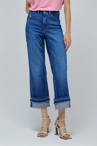 Jean straight 7/8 taille haute - Bleu
