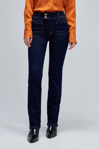 Jean straight taille haute - Bleu