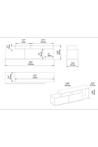Meuble TV 2 abattants - 150 x 43 x 35 cm