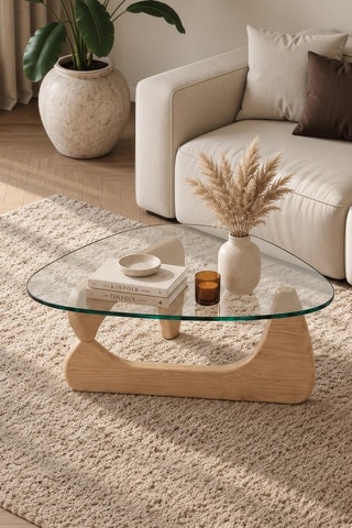 Table basse en pin et verre - 90 x 33 x 65 cm