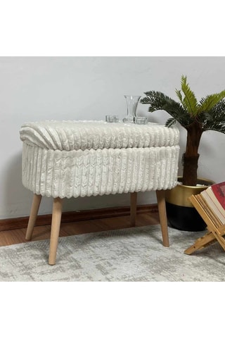 Pouf - Blanc cassé - En tissu lin - 60 x 46 x 35 cm