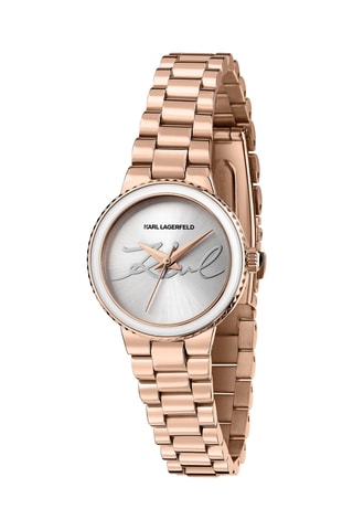 Orologio al quarzo in acciaio laminato oro rosa.