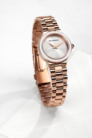 Orologio al quarzo in acciaio laminato oro rosa.