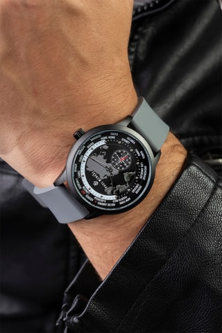 Silicone Quartz Horloge - GMT-functie - Kompas - Donkergrijs en Zwart