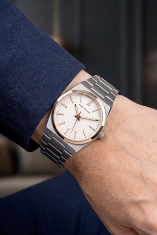Stalen en Doublé Zilveren Ion Quartz Horloge