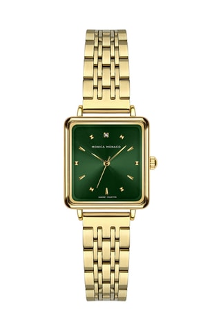 Stalen Quartz Horloge met Diamant - Goudkleurig en Groen