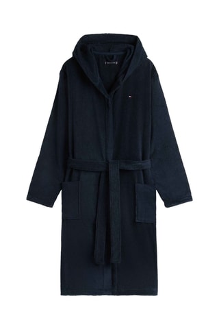 Peignoir à capuche en coton biologique - Bleu marine