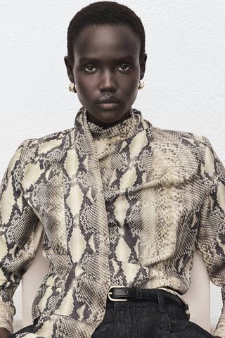 Chemisier à foulard imprimé animal - Marron