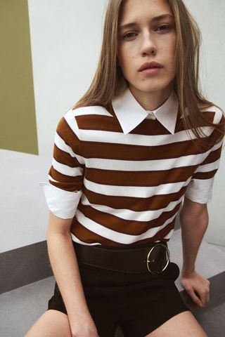 Pull en maille à manches courtes - Marron