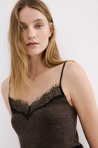 Haut avec décolleté en dentelle - Marron