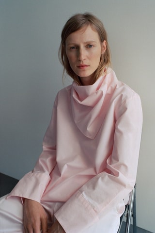 Blouse en popeline avec foulard - Rose clair
