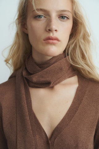 Cardigan maille fine foulard - Marron