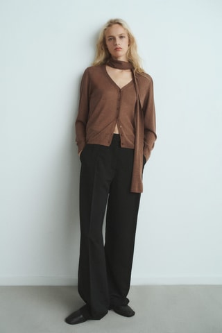 Cardigan maille fine foulard - Marron