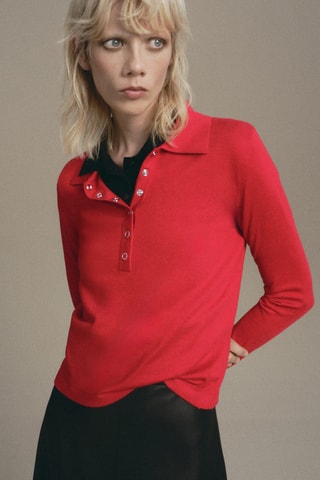 Pull col polo manches longues - Rouge
