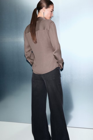 Chemise satinée croisée - Marron