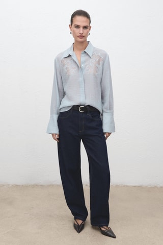 Blouse Lyocell brodée - Bleu
