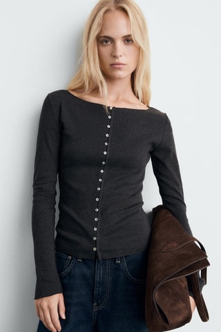 Cardigan col bateau boutons - Gris