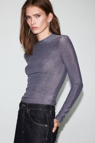 T-shirt Lurex col montant - Bleu