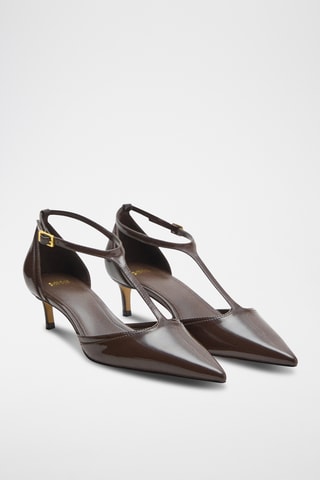 Chaussures vernies talon kitten heel - Kaki