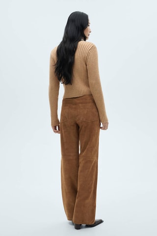 Cardigan maille côtelée col V - Marron